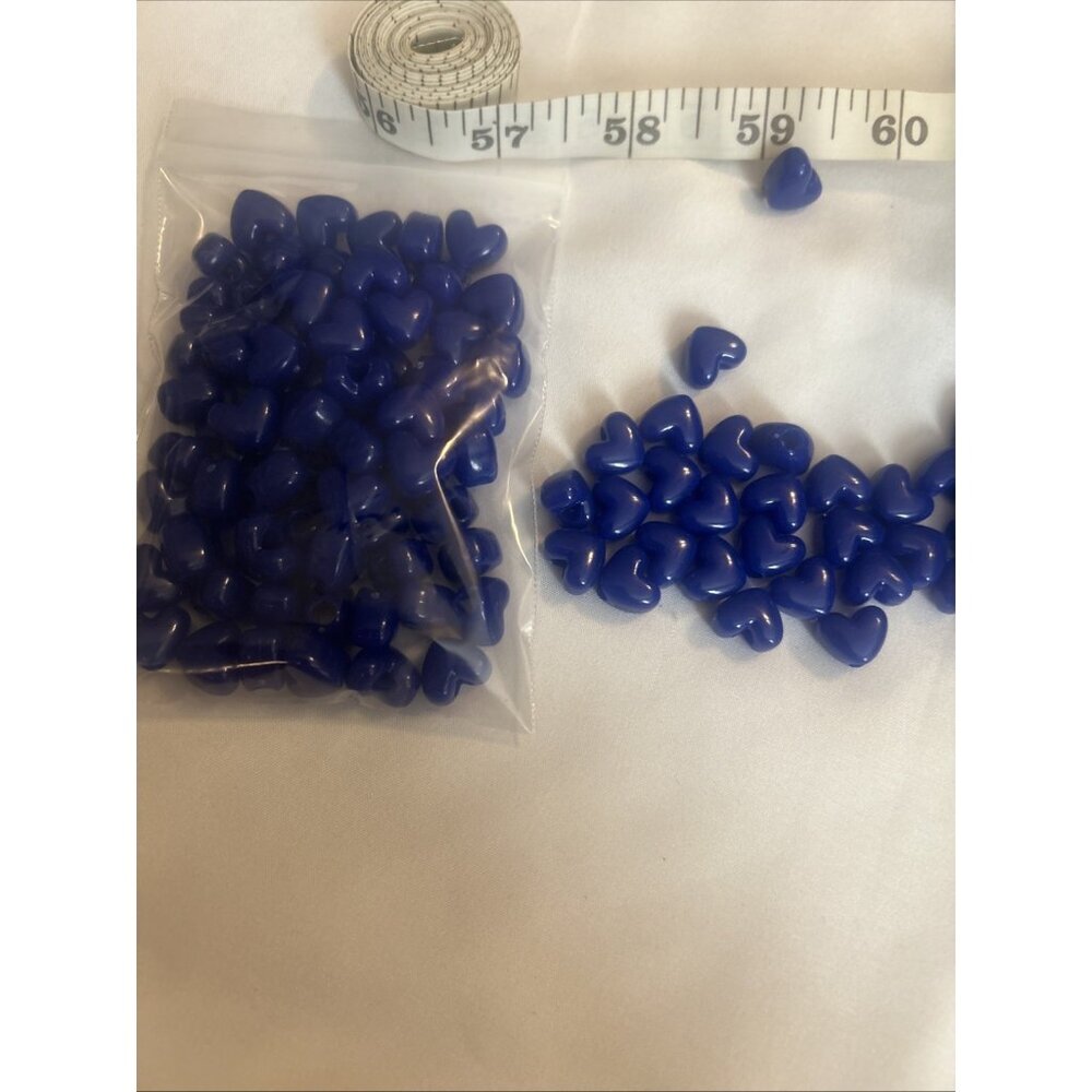 Blue Heart shaped Necklace bracelet Beads 79pc Made USA Art crafts hair jewelry